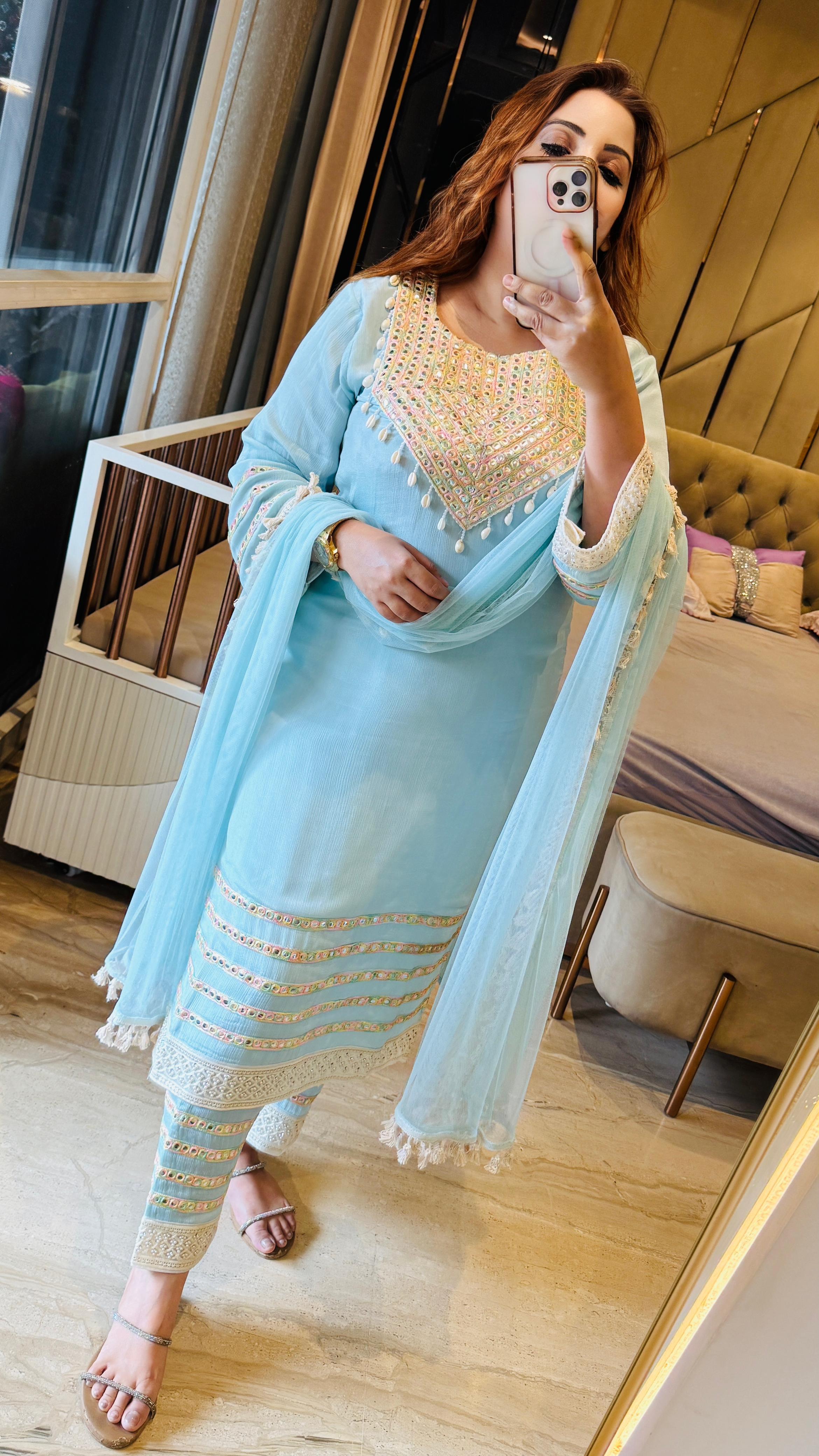 Elegant Chinnon suit set- Blue